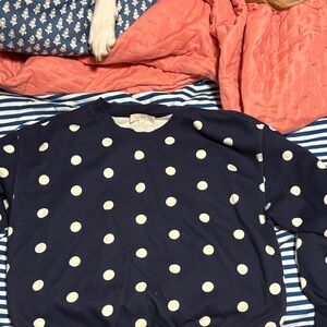 LOFT Navy and White Polka Dot Sweater